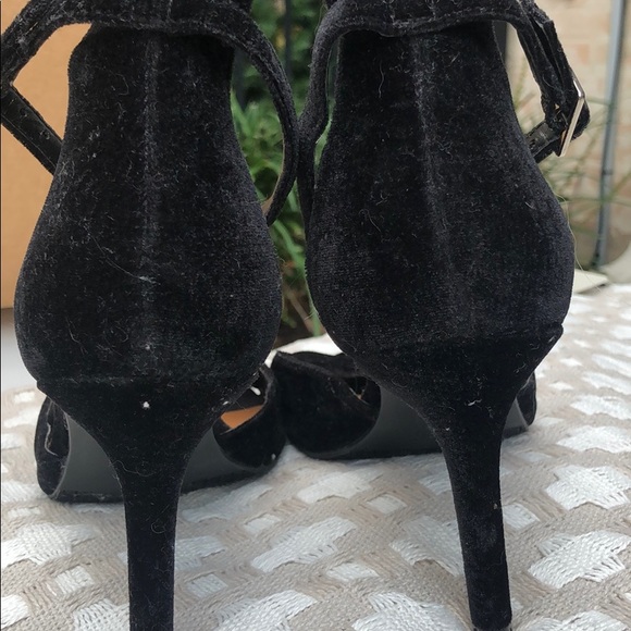 Black Velvet Ankle Strap Heels - Picture 5 of 6